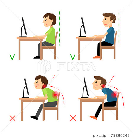 Incorrect and Correct back sitting position Incorrect and Correct back sitting position 75896245