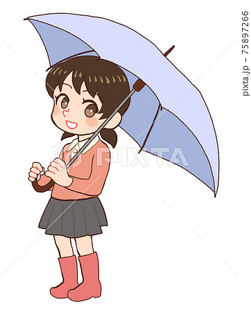 傘をさす長靴を履いた女の子のイラストのイラスト素材
