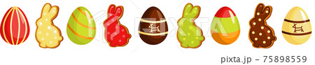 Easter holiday seamless border, with Easter eggs and gingerbread cookies. Vector illustration Easter holiday seamless border, with Easter eggs and gingerbread cookies. Vector illustration 75898559