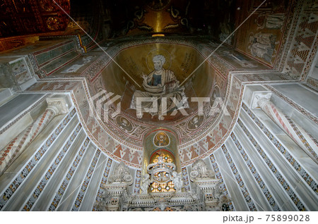 The interior Cathedral-Basilica of Monreale, is a Roman Catholic church in Monreale, Sicily, southern Italy. 75899028