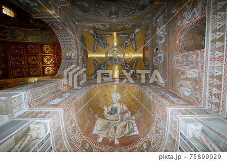 The interior Cathedral-Basilica of Monreale, is a Roman Catholic church in Monreale, Sicily, southern Italy. 75899029