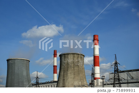 Pipes of coal  burning power station. Moscow, Russia 75899931