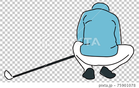 A golfer who crouches and tees up before a tee shot A golfer who crouches and tees up before a tee shot 75901078
