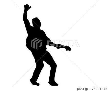 熱唱するギタリストのシルエットのイラスト素材