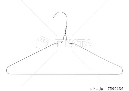 Silver colored wire clothes hanger isolated on a white background 75901364