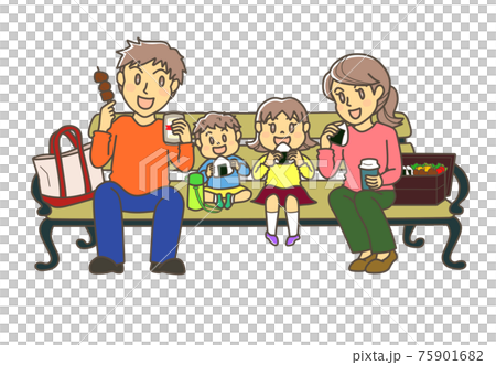 お弁当を食べる親子 お弁当を食べる親子 75901682