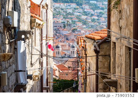 Street of Old Dubrovnik Town, Croatia Europe. Summertime 75903552
