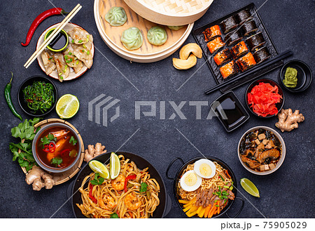 Asian food. Chinese, Japanese and Thai cuisine 75905029