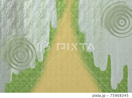 金色の地に銀色の滝、草の緑と灰緑色の渦巻き・ポジティブで明るい屏風絵風抽象的和モダン背景イラスト 75908345