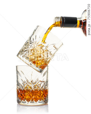 whiskey is poured into a glass from bottle whiskey is poured into a glass from bottle 75908750