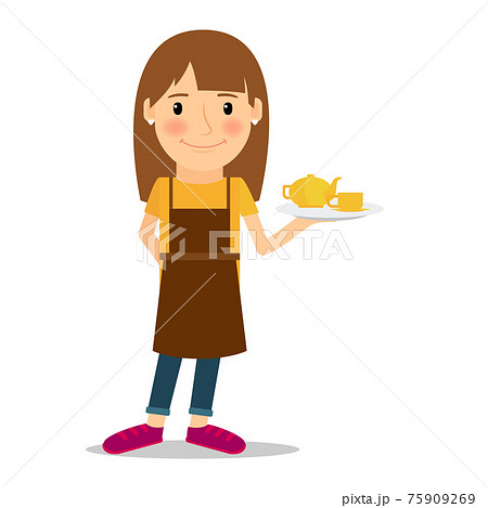 Waitress with tea pot and cup 75909269