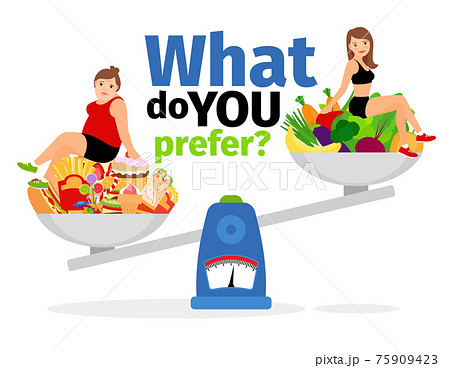 Unhealthy food and healthy vegan eating 75909423