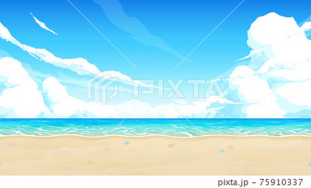 海と砂浜と空の風景イラスト 貝殻 16 9のイラスト素材
