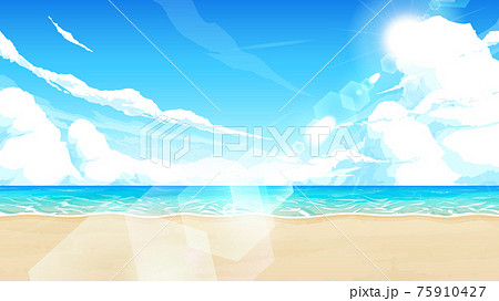 海と砂浜と空の風景イラスト 太陽の日差し 16 9のイラスト素材