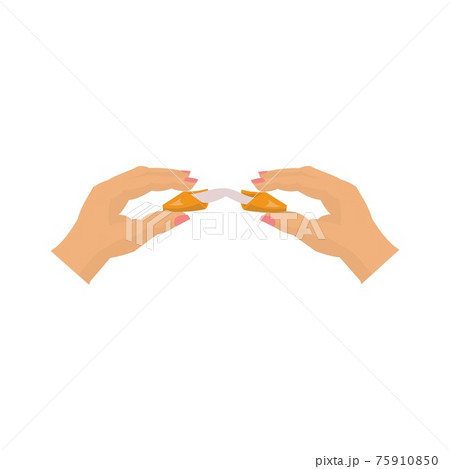 Two hands holding fortune cookie with blank slip Vector cartoon isolated illustration Two hands holding fortune cookie with blank slip Vector cartoon isolated illustration 75910850