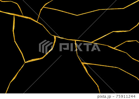 Gold kintsugi of Luxury texture on black background,Crack and broken ground pattern. Gold kintsugi of Luxury texture on black background,Crack and broken ground pattern. 75911244