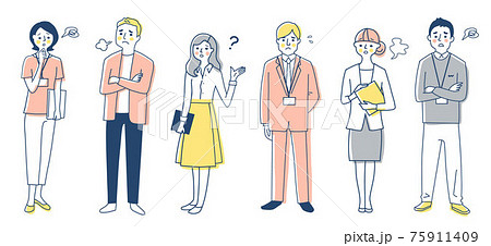 ビジネスパーソン　困った表情　男女6人全身　セット 75911409