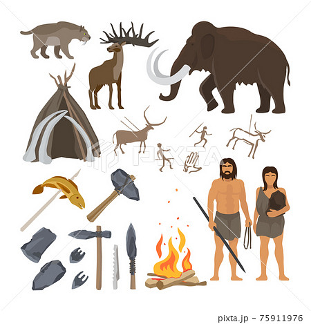 Stone age icons set Stone age icons set 75911976