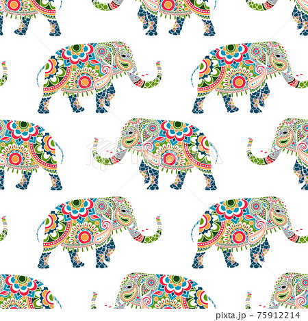 Seamless pattern of colorful elephants 75912214