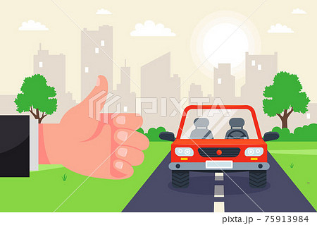 catch a car on the hitchhiking track. travel by car around the country. catch a car on the hitchhiking track. travel by car around the country. 75913984