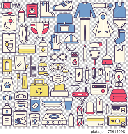 Emergency carry-out bag, disaster prevention goods, stockpile, illustration material set 75915098