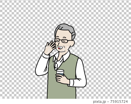 錠剤 サプリ 薬を飲む 年配の男性 シニア 高齢者 健康 イラスト素材 錠剤 サプリ 薬を飲む 年配の男性 シニア 高齢者 健康 イラスト素材 75915724