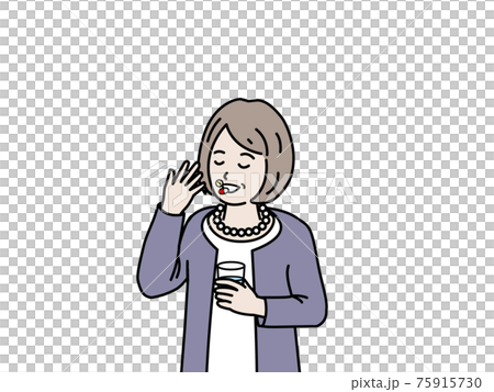 錠剤 サプリ 薬を飲む 年配の女性 シニア 高齢者 健康 イラスト素材のイラスト素材