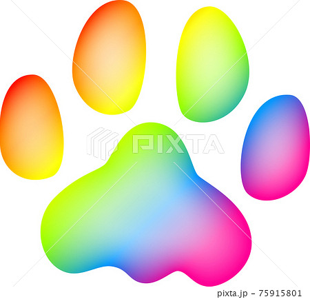 虹色の動物の足跡 レインボー水彩画風のイラスト素材