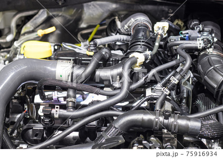 Car Rubber pipes and hoses leading from the car radiator to the engine 75916934