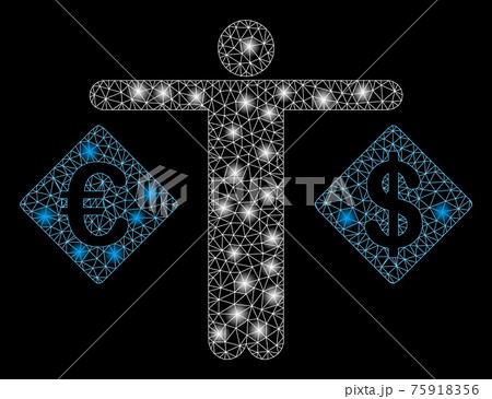 Glossy Mesh Wire Frame Person Compare Dollar and Euro with Flash Spots 75918356