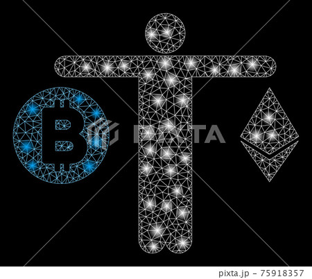 Bright Mesh 2D Person Compare Cryptocurrency with Light Spots 75918357