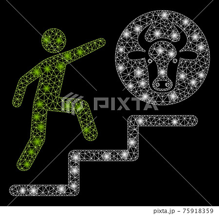 Glowing Mesh 2D Person Climbing to Cow with Light Spots 75918359