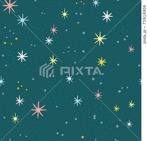 手書き風のカラフルな星と暗い背景のシームレスパターンのイラスト素材