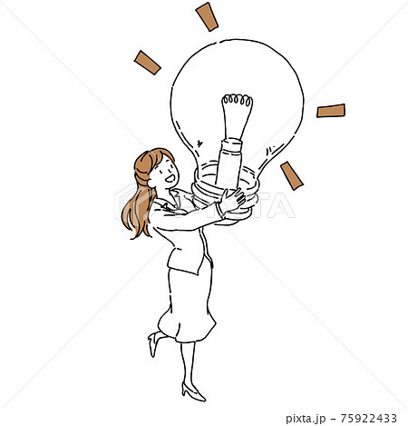 電球　光　アイディア　女性　イラスト 75922433