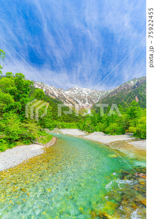 初夏の上高地　河童橋と明神岳　【長野県】 75922455