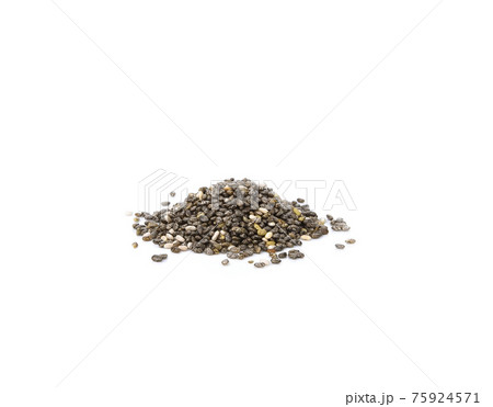 Chia seeds close-up background macro. The texture of the Chia seeds. Chia seeds on a white background. Healthy food from Chia seeds. Chia seeds close-up background macro. The texture of the Chia seeds. Chia seeds on a white background. Healthy food from Chia seeds. 75924571