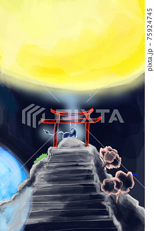 Full Moon And Shrine Stock Illustration