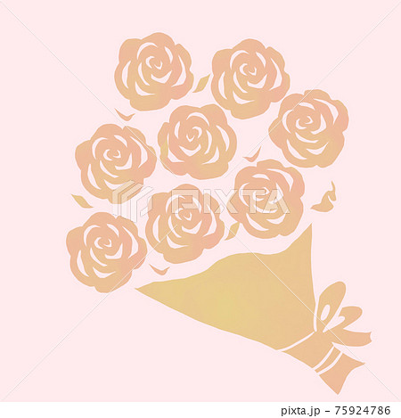 ピンクの薔薇の花束のシルエットの切り絵風イラストのイラスト素材