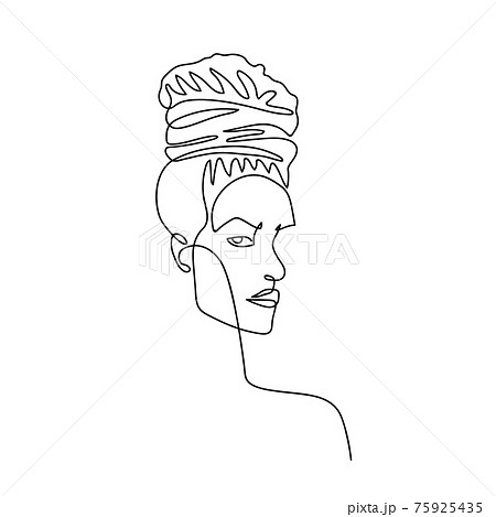 Continuous line abstract female portrait with... - Stock Illustration  [75925435] - PIXTA