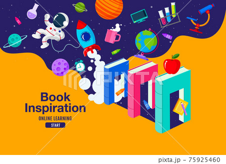 Book Inspiration, Online Learning, study from home, back to school, flat design vector. 75925460