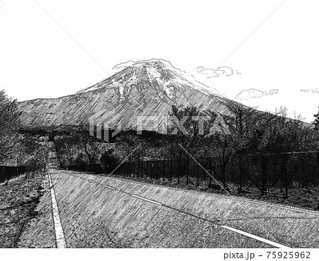 富士山と直線道路のイラスト素材