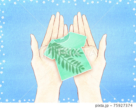 サスティナブルとファッション 白い小花と青い背景のイラスト素材