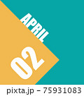 Illustration of 02 April on orange and blue background 75931083