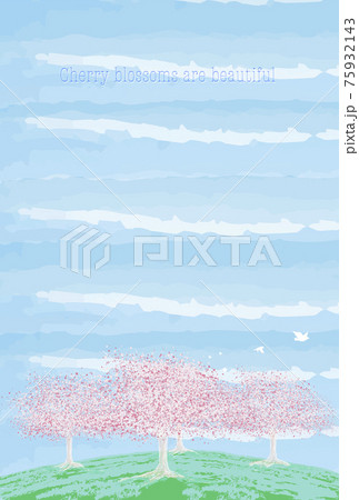 桜の咲く大地の風景　縦版 75932143
