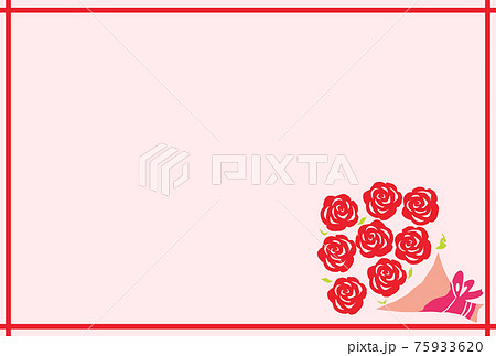 ピンクの花束の切り絵風のフレームイラスト 横のイラスト素材