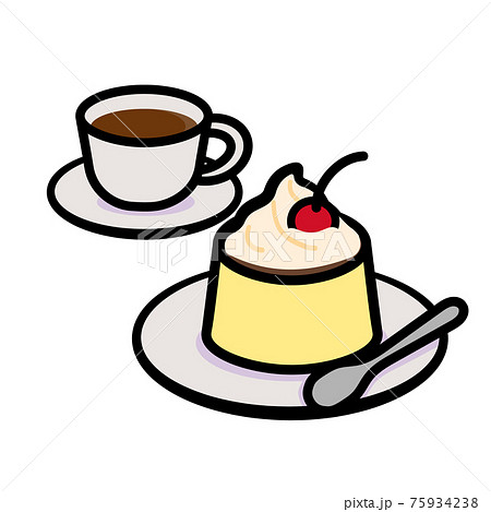 シンプルでかわいいケーキセット プリン のイラスト のイラスト素材