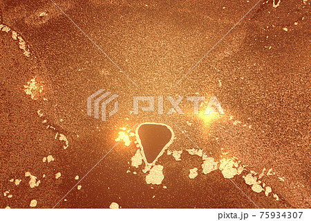 Bright orange and gold abstract alcohol ink marble texture 75934307