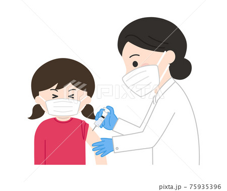 感染症のワクチン接種 痛がる女の子イラストのイラスト素材