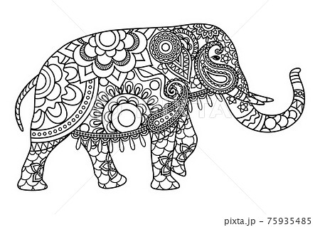 Indian Elephant Coloring Pages Template Stock Illustration