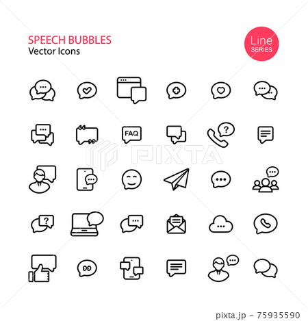 Speech bubbles, communication line icon set. Message, notification, group chat, video conference, feddback. Vector on isolated white background. Eps 10 75935590